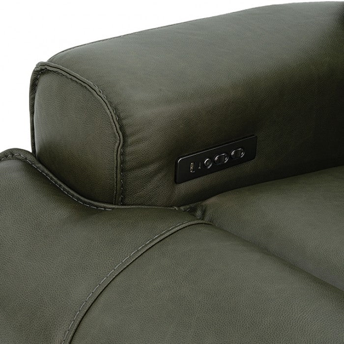 Dallas Dark Olive Green Top Grain Leather Match 2-Piece Power Zero Gravity Sofa & Love Seat Set – CM9945-FOGR-PM-2PC