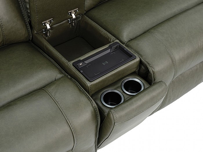 Dallas Dark Olive Green Top Grain Leather Match 2-Piece Power Zero Gravity Sofa & Love Seat Set – CM9945-FOGR-PM-2PC