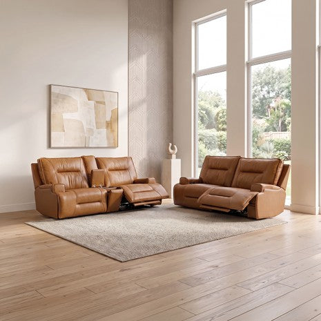 Dallas Camel Brown Top Grain Leather Match 2-Piece Power Zero Gravity Sofa & Love Seat Set – CM9945-POCA-PM-2PC
