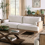 CM9981-2PC 2 pc A&J homes studio Alesund beige fabric light oak finish wood sofa and love seat set