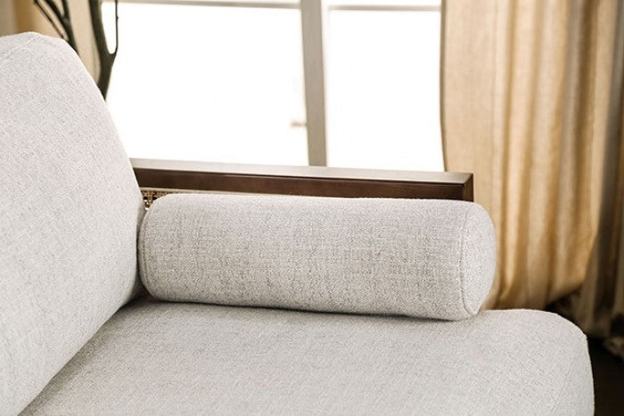 CM9982-2PC 2 pc A&J homes studio Alesund beige fabric walnut finish wood sofa and love seat set