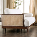 CM9982-2PC 2 pc A&J homes studio Alesund beige fabric walnut finish wood sofa and love seat set