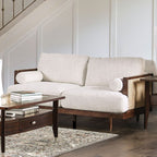 CM9982-2PC 2 pc A&J homes studio Alesund beige fabric walnut finish wood sofa and love seat set