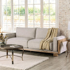 CM9983LB-2PC 2 pc A&J homes studio Harstad light brown fabric natural finish wood sofa and love seat set