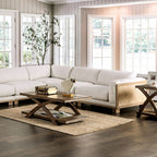 CM9984-5PC 5 pc A&J homes studio Arendal beige fabric light oak finish wood rattan accents modular sectional sofa