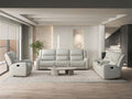 CM9988BG-2PC 2 pc Giraldus beige linen like fabric sofa and love seat with recliners on each end cup console