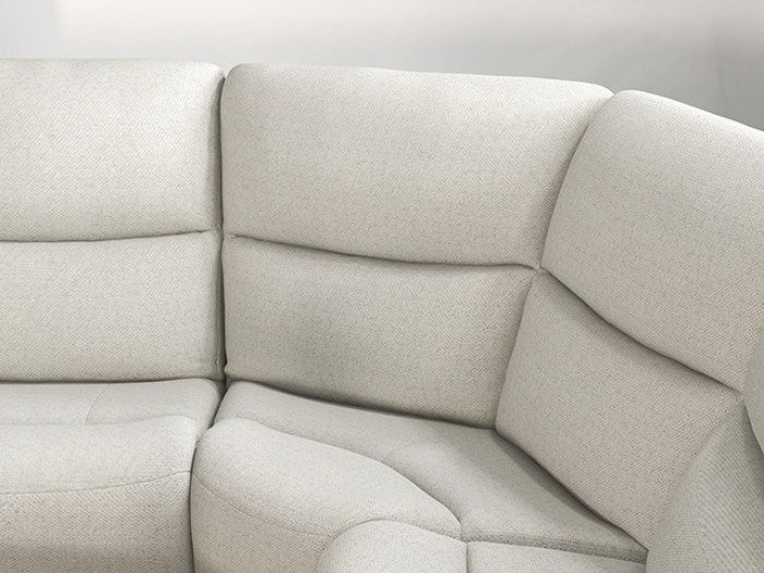 CM9988BG-SECT 3 pc Giraldus beige linen like fabric sectional sofa with recliners on each end cup console
