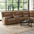 CM9989BR-SECT 3 pc Leolinus brown top grain leather sectional sofa with recliner ends cup console