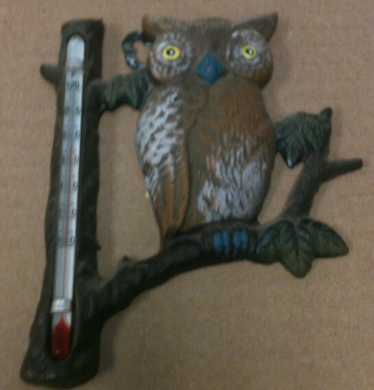 Cast iron owl thermometer wall hanger