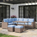 Blue Cushion and Wicker 5-Piece Outdoor Sectional Set with Convertible Table allen + roth Rowen – 70000RBU-SC