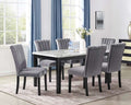 Mc Ferran D549-7PC 7 pc Gracie oak mach black finish wood faux marble top dining table set grey velvet chairs