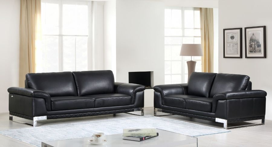 Global United 411-BL-2PC 2 pc Orren ellis hawkesbury divanitalia black italian leather sofa and love seat set