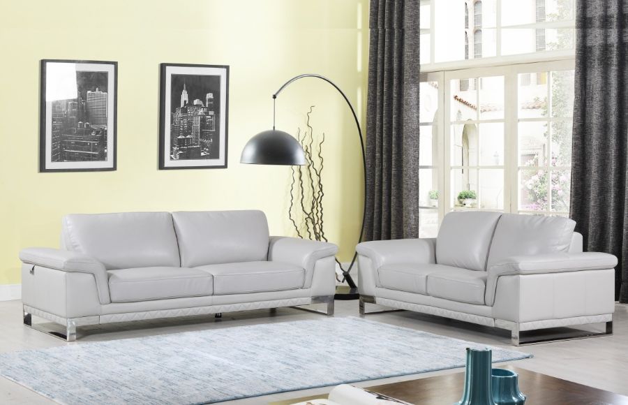 Global United Hawkesbury DivanItalia Light Grey Italian Leather 2-Piece Sofa and Love Seat Set – 411-LTGR-2PC