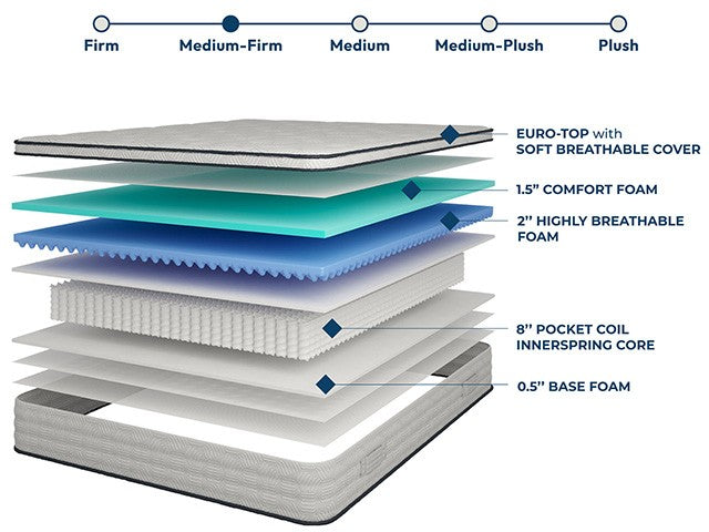DM-2112-Q  Salvia 12" hybrid queen mattress with inner spring coils and breathable euro foam topper