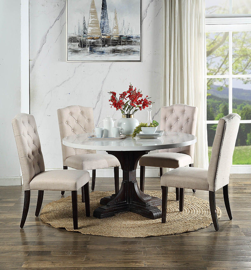 Acme DN00090 5 pc Canora grey fasano weathered espresso finish wood round marble top dining table set