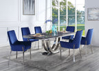 Acme DN00221-22 7 pc Cambrie mirrored silver metal and faux assure blue marble top dining table set