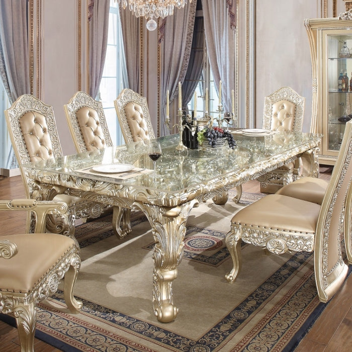 Acme DN00467 7 pc Astoria grand Vatican light gold and champagne finish wood french inspired grand dining room set