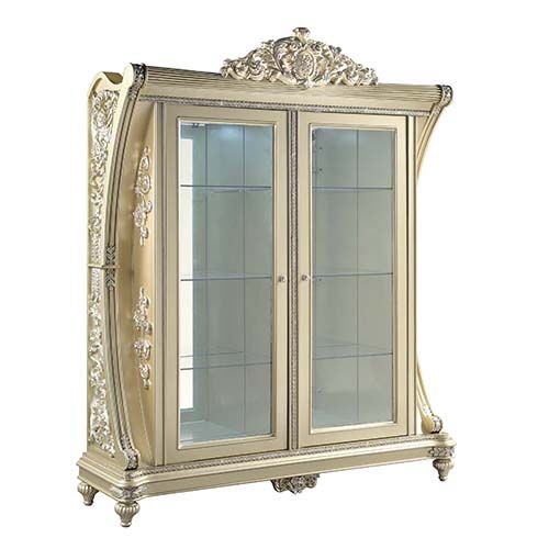 Acme DN00470 Astoria grand vatican champagne silver finish wood ornately carved curio cabinet