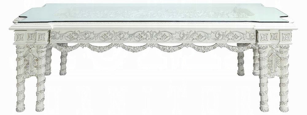 Acme DN00678 7 pc Vanaheim antique white finish wood 18th century french inspired baroque ornate dining table set