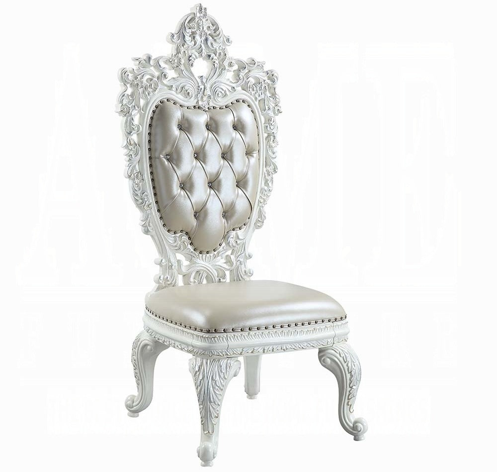 Acme DN00678 7 pc Vanaheim antique white finish wood 18th century french inspired baroque ornate dining table set