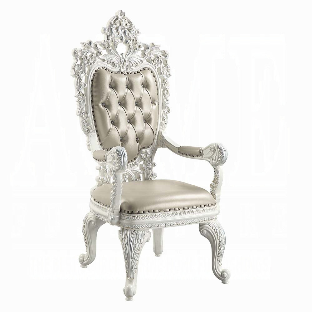 Acme DN00678 7 pc Vanaheim antique white finish wood 18th century french inspired baroque ornate dining table set