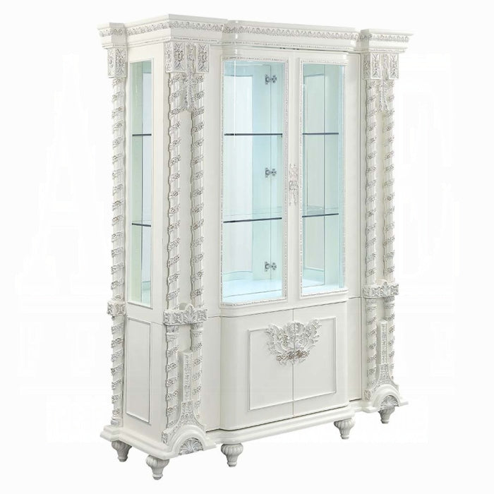 Acme DN00681 2 pc Vanaheim antique white finish wood 18th century french inspired baroque ornate dining buffet / hutch curio cabinet