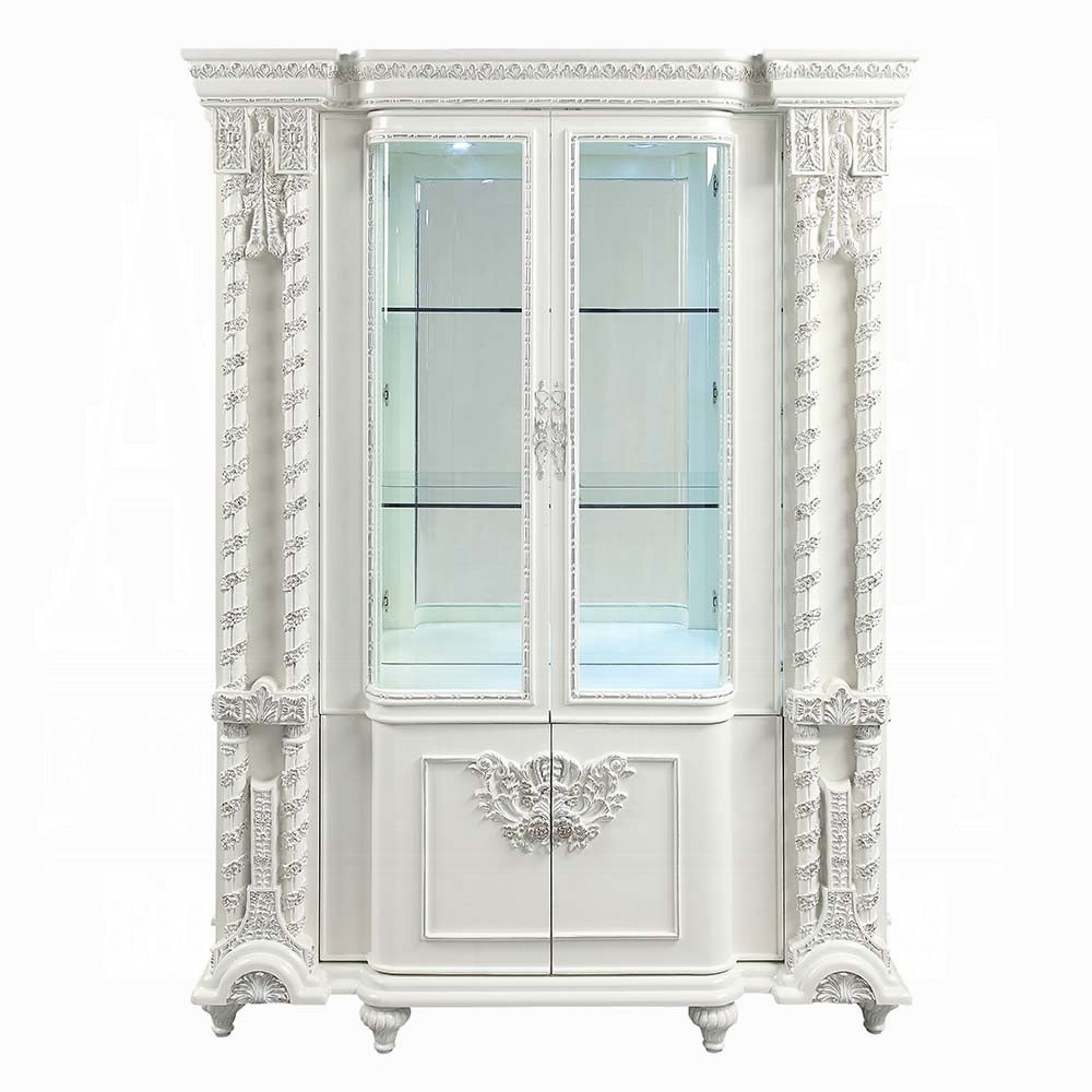 Acme DN00681 2 pc Vanaheim antique white finish wood 18th century french inspired baroque ornate dining buffet / hutch curio cabinet