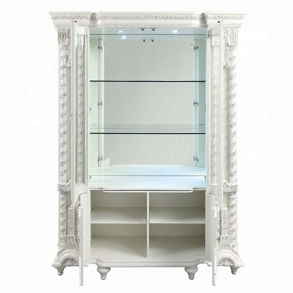 Acme DN00681 2 pc Vanaheim antique white finish wood 18th century french inspired baroque ornate dining buffet / hutch curio cabinet