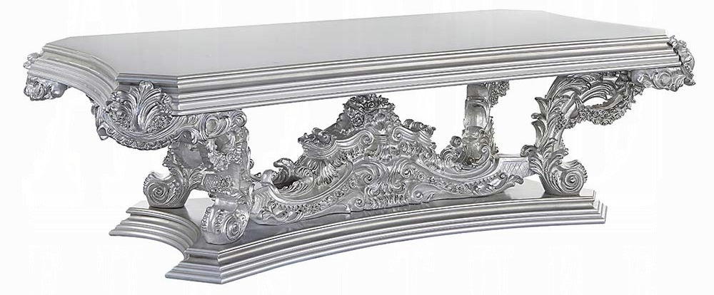 Acme DN00689 7 pc Valkyrie grey finish wood 18th century french inspired baroque ornate dining table set