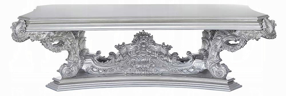 Acme DN00689 7 pc Valkyrie grey finish wood 18th century french inspired baroque ornate dining table set