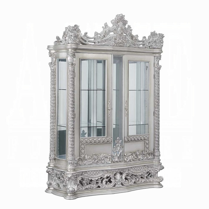 Acme DN00692 2 pc Valkyrie antique platinum finish wood 18th century french inspired baroque ornate dining buffet / hutch curio cabinet