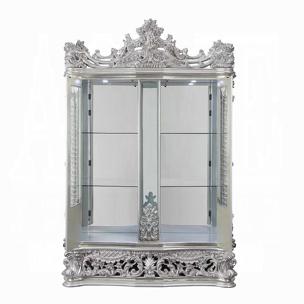 Acme DN00692 2 pc Valkyrie antique platinum finish wood 18th century french inspired baroque ornate dining buffet / hutch curio cabinet