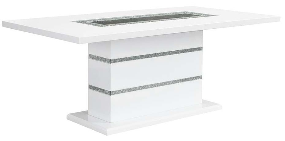 Acme DN00814 7 pc Orren ellis elizaveta white high gloss finish wood faux diamonds inlay dining table set