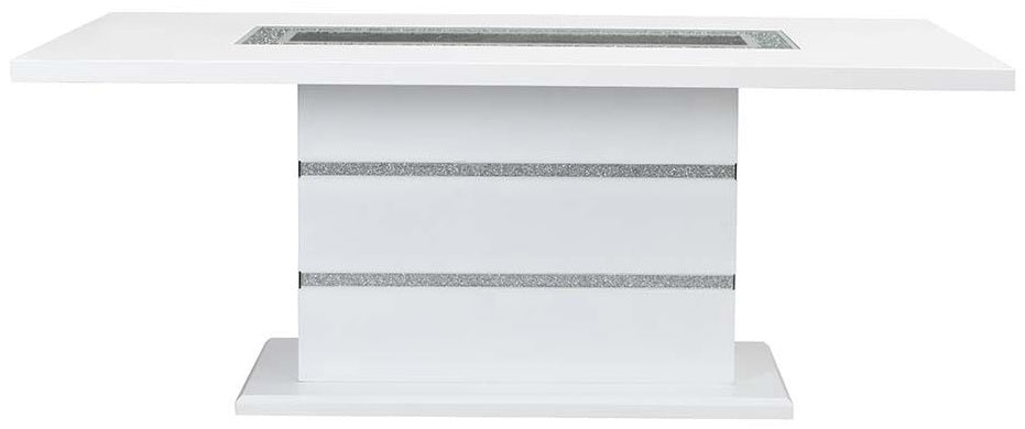 Acme DN00814 7 pc Orren ellis elizaveta white high gloss finish wood faux diamonds inlay dining table set