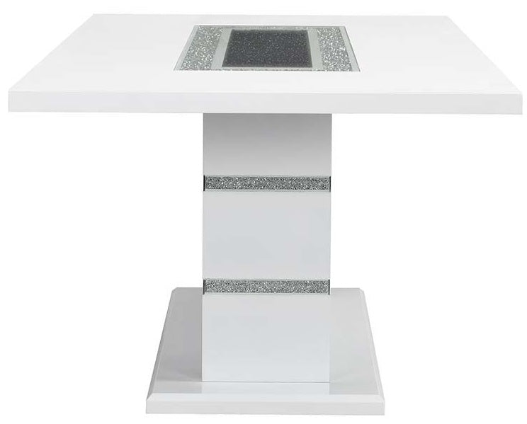 Acme DN00814 7 pc Orren ellis elizaveta white high gloss finish wood faux diamonds inlay dining table set