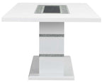Acme DN00814 7 pc Orren ellis elizaveta white high gloss finish wood faux diamonds inlay dining table set