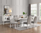 Acme DN00814 7 pc Orren ellis elizaveta white high gloss finish wood faux diamonds inlay dining table set