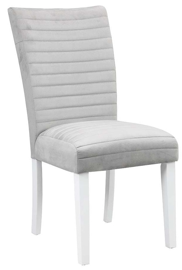 Acme DN00814 7 pc Orren ellis elizaveta white high gloss finish wood faux diamonds inlay dining table set