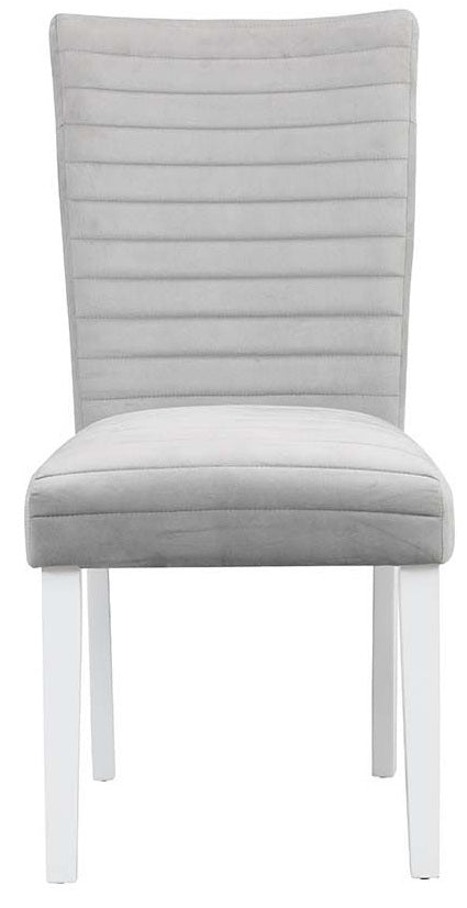 Acme DN00814 7 pc Orren ellis elizaveta white high gloss finish wood faux diamonds inlay dining table set