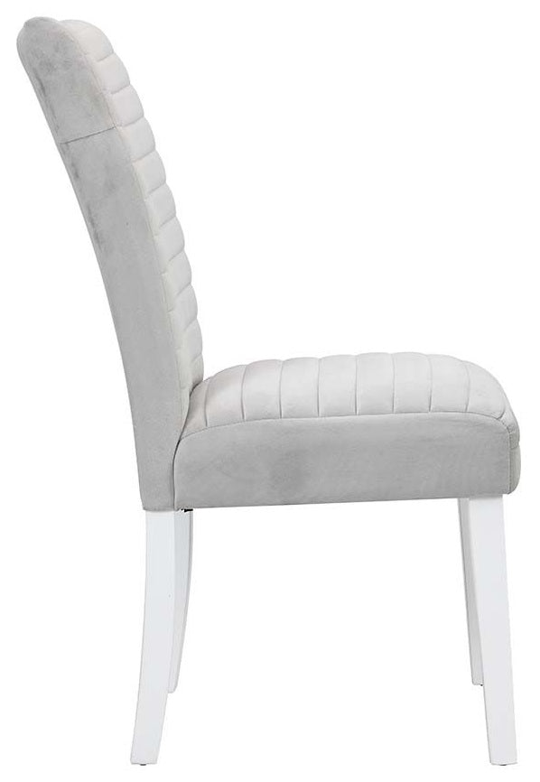 Acme DN00814 7 pc Orren ellis elizaveta white high gloss finish wood faux diamonds inlay dining table set