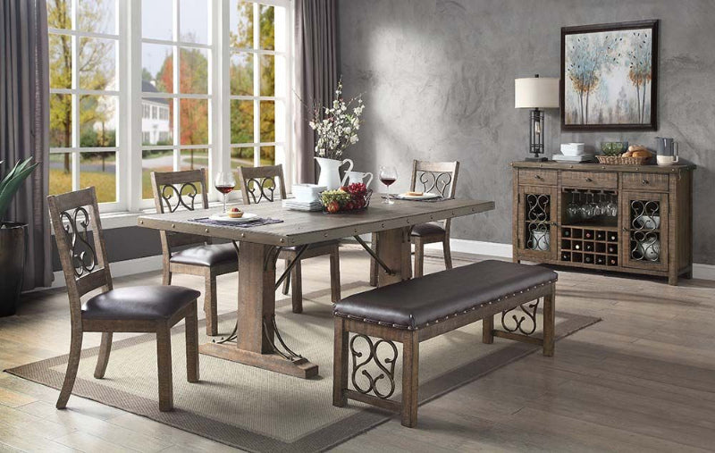 Acme DN00980 6 pc Raphaela weathered cherry finish wood farmhouse style dining table set with bench