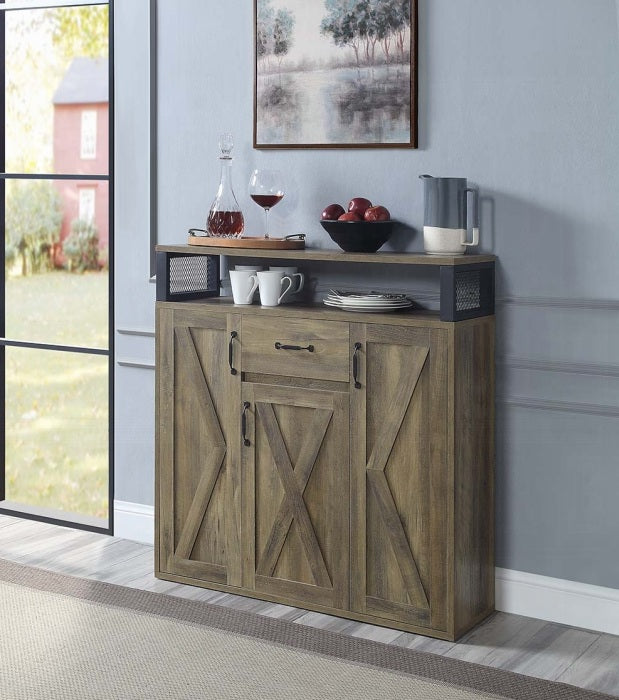 Acme DN01027 Abiram rustic oak finish wood distressed farmhouse style dining buffet server sideboard cabinet