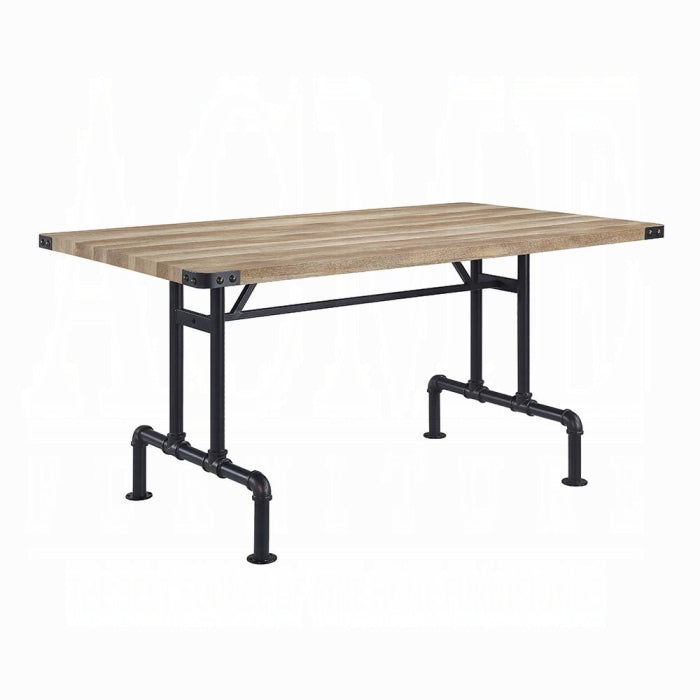 Acme DN01057 7 pc Edina natural oak finish wood sandy black metal industrial style dining table set