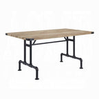 Acme DN01057 7 pc Edina natural oak finish wood sandy black metal industrial style dining table set