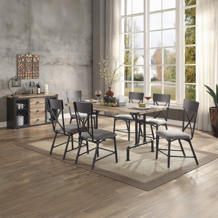 Acme DN01057 7 pc Edina natural oak finish wood sandy black metal industrial style dining table set