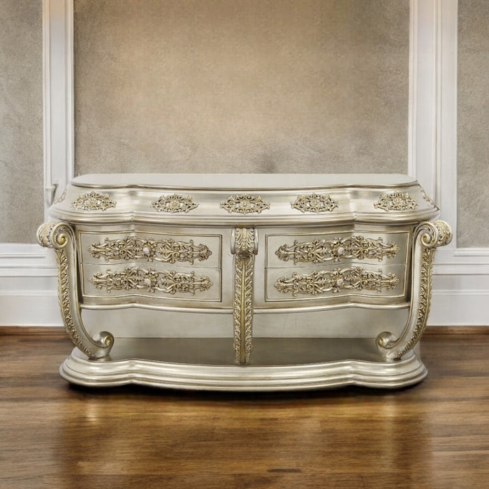 Acme DN01197-7PC 7 pc Astoria grand Danae champagne finish wood 18th century french inspired baroque ornate dining table set