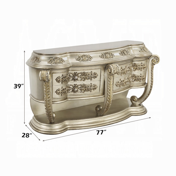 Acme DN01197-7PC 7 pc Astoria grand Danae champagne finish wood 18th century french inspired baroque ornate dining table set