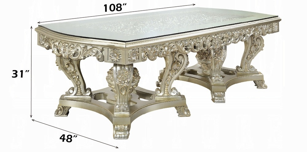 Acme DN01208-7PC 7 pc Astoria grand Sorina antique gold finish wood 18th century french inspired baroque ornate dining table set