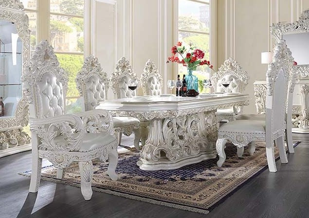 Acme DN01229-7PC 7 pc Astoria grand Adara antique white finish wood french inspired baroque ornate dining table set