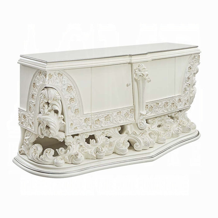 Acme DN01233 Astoria grand Adara antique white finish wood french inspired baroque ornate server sideboard buffet cabinet